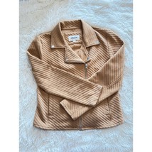 Ookie and Lala Ottoman Knit Asymmetrical Moto Jacket Large Light Tan - $455.76 MXN