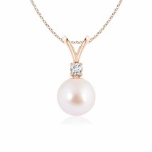 ANGARA Japanese Akoya Pearl V-Bale Pendant in 14k Solid Gold (Grade-AAA Size-8) - £517.62 GBP