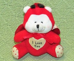 Vintage 5&quot; Russ Ladybug Teddy Valentine I Love You Plush Red Hearts White Bear - £5.75 GBP