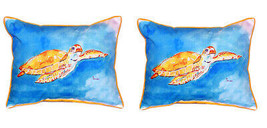 Pair of Betsy Drake Brown Sea Turtle Large Pillows 16 Inch x 20 Inch - £69.58 GBP