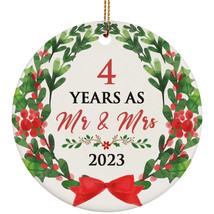 4th Wedding Anniversary Ornament 4 Years As Mr &amp; Mrs Wreath Christmas Gifts - £11.65 GBP