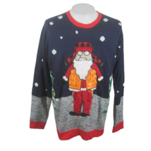 Jolly Sweater Mens Ugly Christmas XL Santa hunter hunting funny acrylic applique - £19.83 GBP