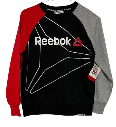 NWT Boys Reebok Long Sleeve Shirt M 8 Pullover Crew Neck Licensed Black Red - $16.20