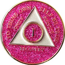1 Year AA Medallion Glitter Pink Tri-Plate Chip - £14.07 GBP