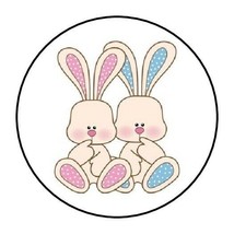 30 Blue &amp; Pink Cute bunny Envelope Seals Labels Stickers 1.5&quot; Round baby shower - £5.93 GBP