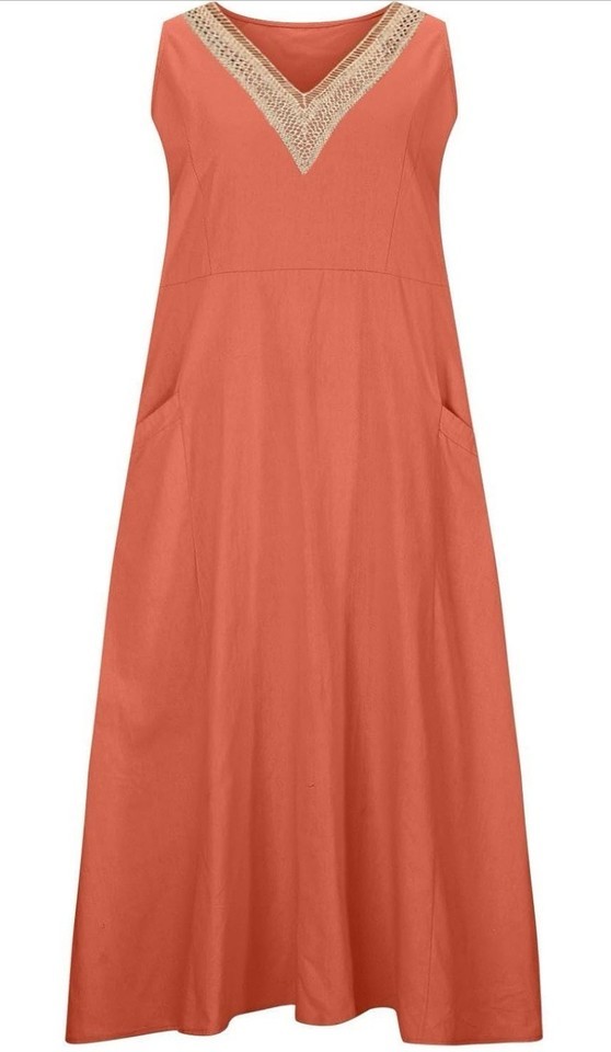 Women V Neck Lace Crochet Vintage Boho Dress Summer Sleeveless - $19.80