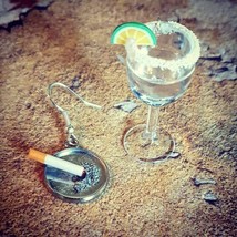 Handmade Mini Tequila Glass &amp; Cigarette Earrings Run Drink Cocktail Mini Lime - $12.65