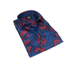 Men's JT MILANO by AVM Turkey Paisley Floral Shirt Slim Fit 6022-24 Navy/Wine image 2