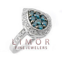 1.10CT Women&#39;s Gorgeous Natural Blue Tear Shape Diamond Ring 14K White Gold - £994.49 GBP