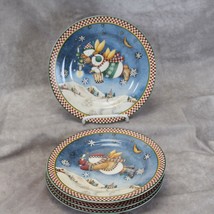 An item in the Pottery & Glass category: Sakura Snow Angel Village Salad Plates Christmas 8-1/8" Lot of 4 Xmas
