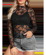 Lace Top with Long Sleeves Stand Collar Embroidered Floral Design Ideal ... - €30,38 EUR