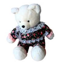 CHRISHA PLAYFUL PLUSH White Girl Teddy Bear With Floral Outfit 18&quot;, 1988 - £15.59 GBP