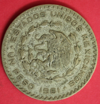 1961 Mexico Un 1 Peso .10 Silver Coin Morelos Estados Unidos Mexicanos G... - $9.99