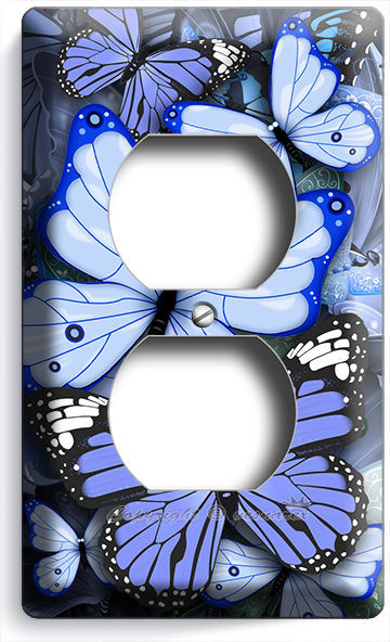 BLUE BUTTERFLIES DUPLEX OUTLET WALL PLATE COVER BABY BOY ROOM NURSERY HOME DECOR