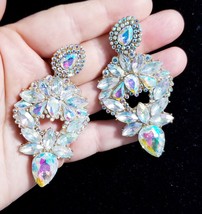 Dangle Bridesmaids Earrings, Rhinestone Drop Earrings, AB Crystal Chandelier Ear - £29.39 GBP