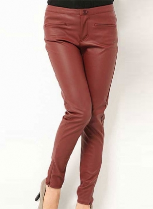 Zoey Leather Pants Maroon Colour Mono ectric, Women Wasit Belted Pants