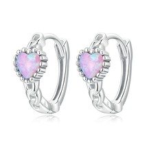 WOSTU 925 Silver Classical Heart Shape Pink Opal Hoop Earrings Clover Studs Buck - £17.69 GBP