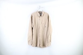 Vtg 90s Nautica Mens Large Distressed Collared Button Down Shirt Beige Cotton - £30.89 GBP