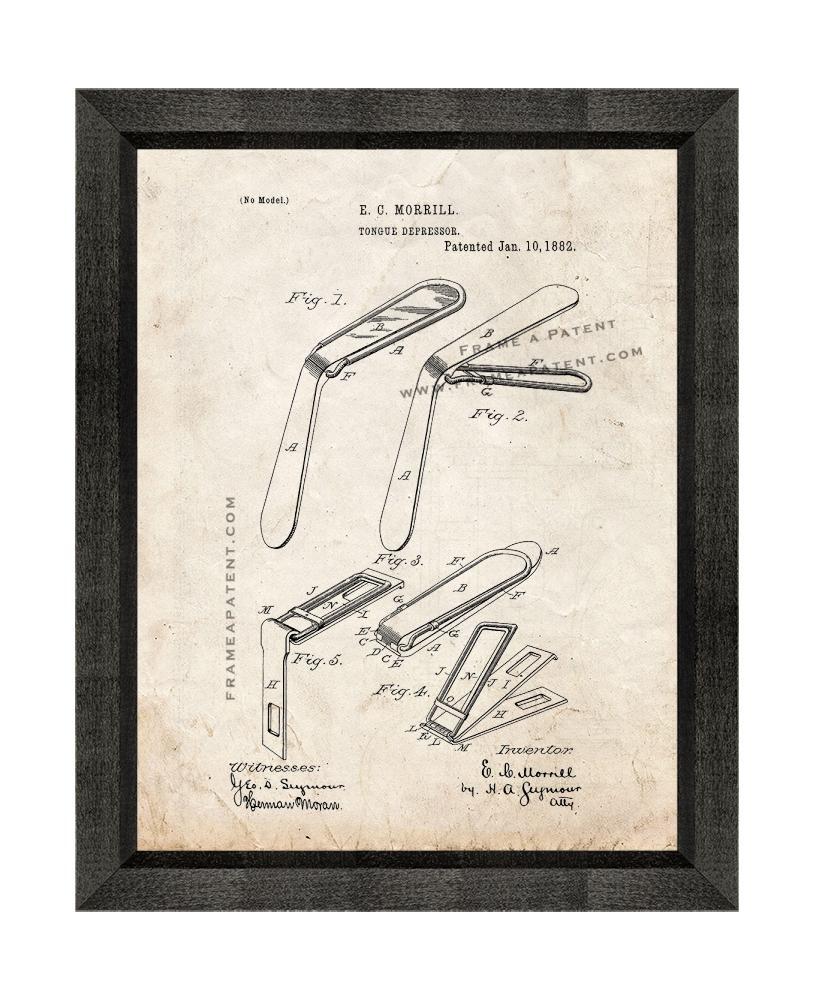 Tongue Depressor  Patent Print Old Look with Beveled Wood Frame - £20.25 GBP - £89.27 GBP