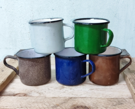 LOT x 5 VINTAGE USSR SOVIET RUSSIAN ENAMEL MUG CUP ARMY 5 pcs., NEW - $59.39