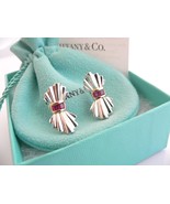 Tiffany &amp; Co Ribbon Earrings Silver 14K Gold Ruby Gemstone Studs Gift Lo... - £1,595.11 GBP