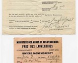 1939 Laurentides Park Camp Site Permit &amp; Fishing License Province of Que... - £22.08 GBP