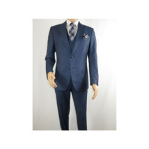 Men Suit BERLUSCONI Turkey 100% Italian Wool Super 180's Vested #Ber1 Navy Blue image 5