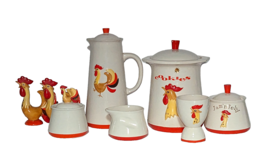 Vintage Holt Howard Rooster Pattern Kitchen Pieces Collectibles 1960&#39;s Lot of 7 - £127.85 GBP