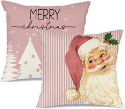 Xmas Pillow Covers 18x18 Set of 2 Pink Santa Claus Pillow Covers Watercolor - £7.52 GBP