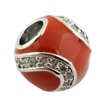 Laruen G Adams Rhodium &amp; Orange Enamel Pave Swirl Charm Bead, Fits All B... - €16,25 EUR