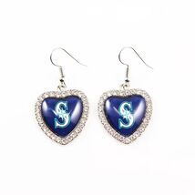 NEW WOMENS MLB SEATTLE MARINERS SILVER CRYSTAL HEART EARRINGS | DANGLE DROP - $14.80
