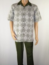 Men MONTIQUE 2pc Walking Leisure Suit Matching Set Short Sleeves 2216 green - $40.00