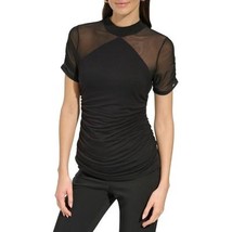 Dkny Women&#39;s Mesh-Sleeve Mock Neck Top - Black - $16.36