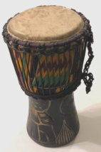 $65 African Hand Carved Elephant Black Wooden Art Style Tribal Djembe Drum - £71.61 GBP