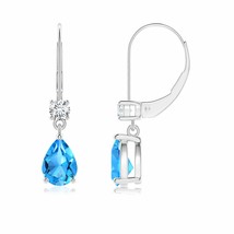 Swiss Blue Topaz Drop Earrings with Diamond in 14K Gold (Grade-AAAA , 7x5MM) - £1,631.26 GBP