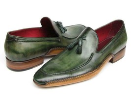 Paul Parkman Mens Shoes Loafers Green Tassel Handmade Slip-On 082-Green - £411.66 GBP