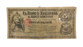 Rare and scarce Dominican Republic P-S133  5 Pesos 1889 (ND) ~ Circulated - £85.54 GBP