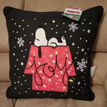 NWT Snoopy Peanuts JOY Christmas holiday doghouse throw pillow 18 x 18&quot; ... - £19.86 GBP