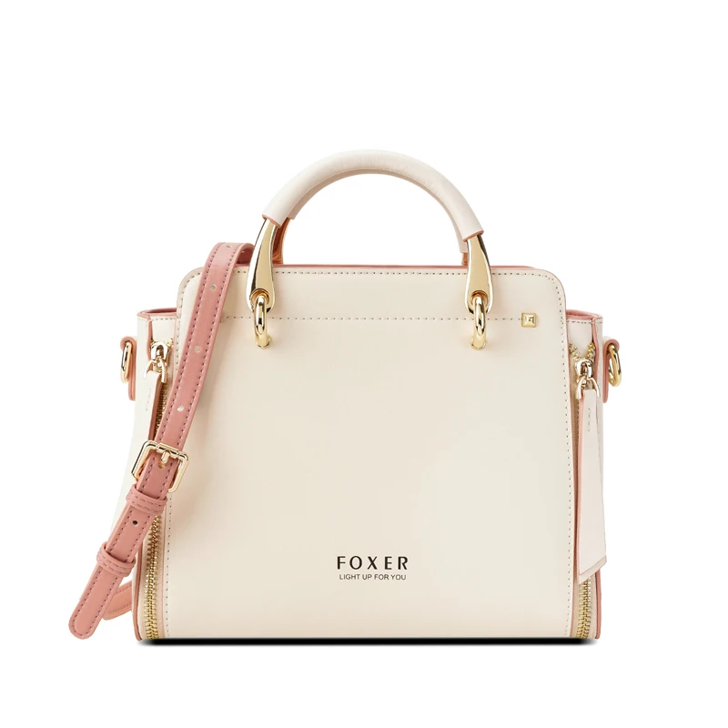 FOXER Split Leather Elegant Handbag Women Chic Tote Female Shoulder Bag Large Ca - £168.87 GBP