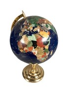 Beautiful Large 22&quot; Tall Blue Lapis Gemstone World Globe On Polished Bra... - $169.25 CAD