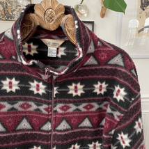 Vintage Haband Burgundy Grey Aztec Southwest Blanket Print Fleece Jacket L - $456.17 MXN