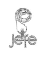 Latin Urban Jefe Script Crystal Encrusted Pendant Silver-tone Box Chain Necklace - £15.62 GBP