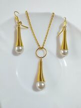 Gold set Victorian pearl jewelry set gold set necklace and earrings Bohe... - €44,65 EUR