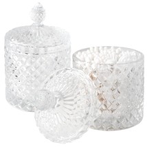 2 Pack Qtip Holder Thick Glass Apothecary Jars With Lid For Bathroom Decor, Clea - £22.55 GBP