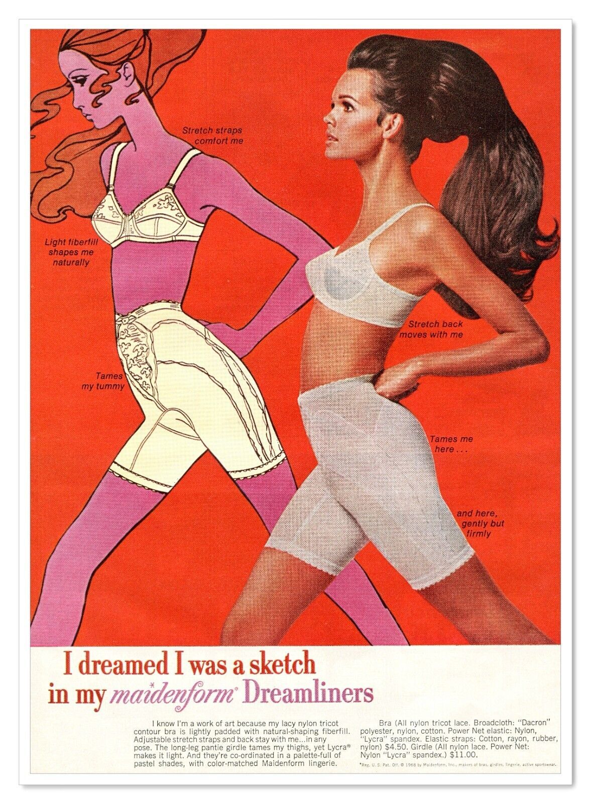 Maidenform Dreamliners Dreamed I Was a Sketch Vintage 1968 Full-Page Magazine Ad - $9.70