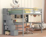 Full Size Loft Bed With Desk And Storage Shelves,Wood Loft Bed Frame Wit... - $1,056.99