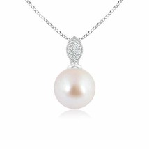ANGARA Japanese Akoya Pearl Pendant with Diamond Leaf Bale in 14K Solid Gold - £445.23 GBP