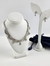 Swarovski Crystal pave dangle necklace & earring set silver tone 16"-18" adjusts - $49.49