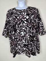 Woman Within Plus Size 1X (22/24) Pink/Blk Leaves Scoop T-shirt 3/4 Sleeve - £11.29 GBP