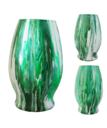 Handpainted Vase, green white on glass, acrylic art pour - $15.00